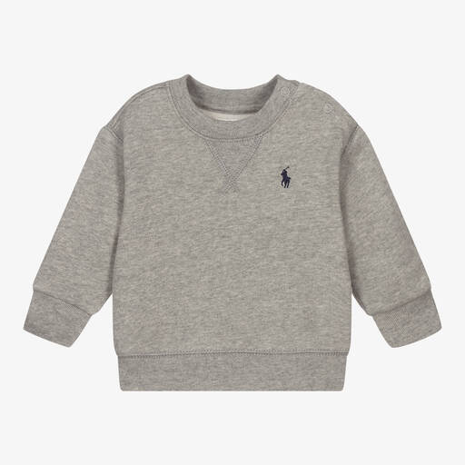 Ralph Lauren-Baby Boys Grey Embroidered Cotton Sweatshirt | Childrensalon