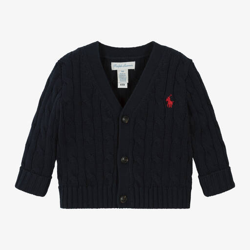 Ralph Lauren-Baby Boys Navy Blue Cotton Knit Cardigan | Childrensalon