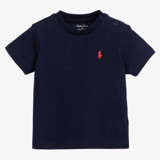 Ralph Lauren-T-shirt bleu marine en coton bébé garçon | Childrensalon