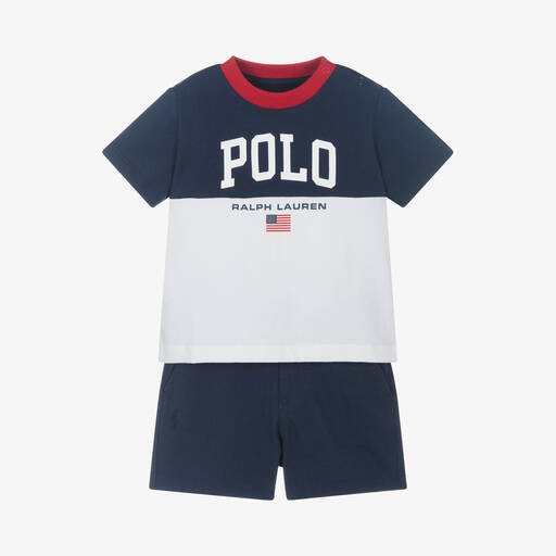 Ralph Lauren-Baby Boys Navy Blue Cotton Shorts Set | Childrensalon
