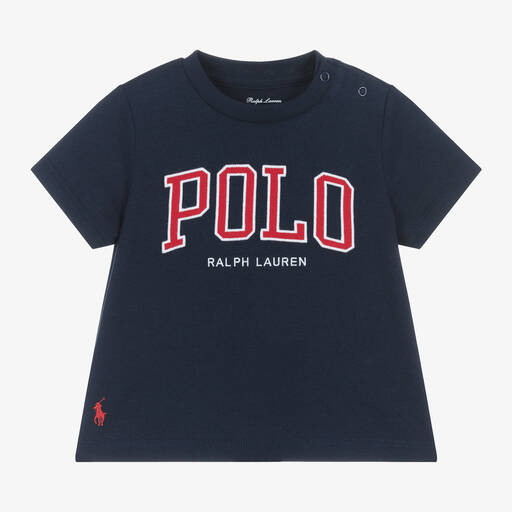 Ralph Lauren-Baby Boys Navy Blue Cotton T-Shirt | Childrensalon