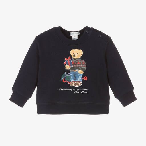 Ralph Lauren-Baby Boys Navy Blue Polo Bear Sweatshirt | Childrensalon
