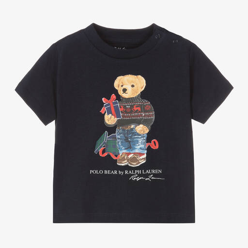 Ralph Lauren-T-shirt bleu marine Polo Bear bébé | Childrensalon