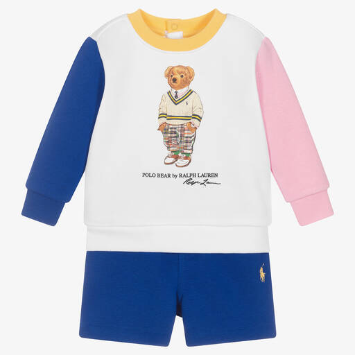 Ralph Lauren-Baby Boys White & Blue Shorts Set | Childrensalon