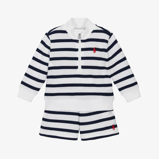 Ralph Lauren-Baby Boys White & Blue Stripe Shorts Set | Childrensalon