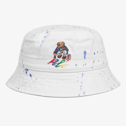 Ralph Lauren-Baby Boys White Cotton Bucket Hat | Childrensalon