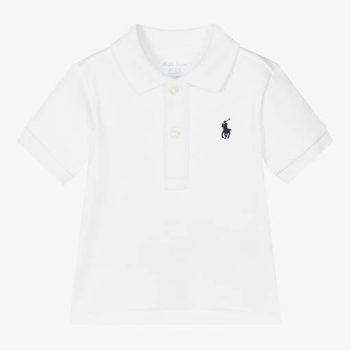 Ralph Lauren-Baby Boys White Cotton Jersey Polo Shirt | Childrensalon