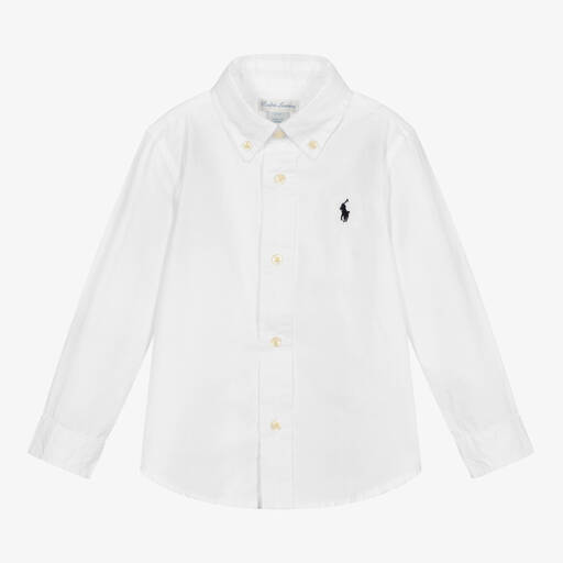 Ralph Lauren-Baby Boys White Cotton Logo Shirt | Childrensalon