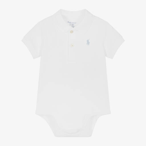 Ralph Lauren-Baby Boys White Cotton Polo Bodysuit | Childrensalon