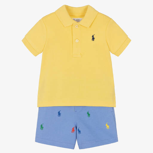Ralph Lauren-Baby Boys Yellow & Blue Shorts Set | Childrensalon