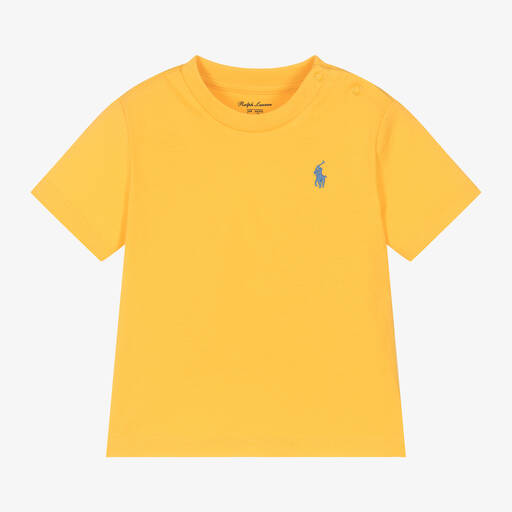 Ralph Lauren-Baby Boys Yellow Cotton Pony Logo T-Shirt | Childrensalon