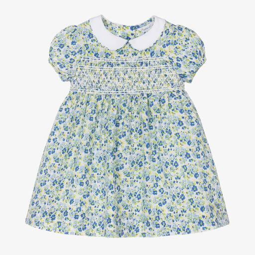 Ralph Lauren-Baby Girls Blue Floral Seersucker Dress | Childrensalon