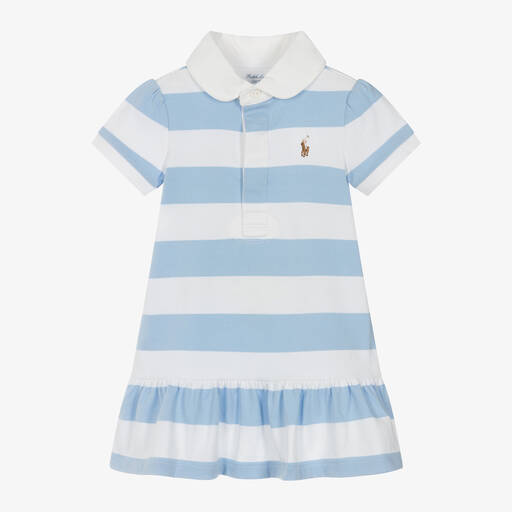 Ralph Lauren-Baby Girls Blue Striped Rugby Shirt Dress | Childrensalon