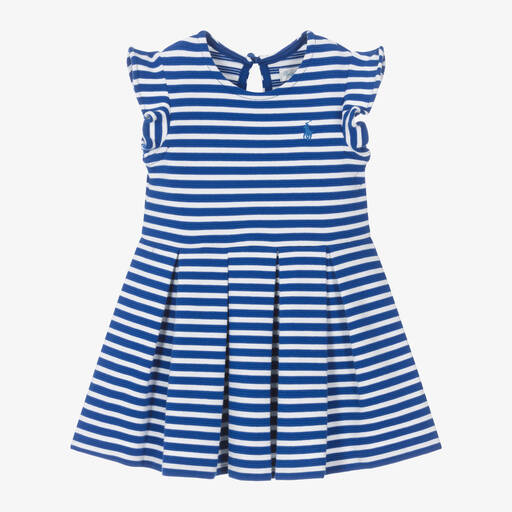 Ralph Lauren-Robe bleue et blanche rayée bébé | Childrensalon