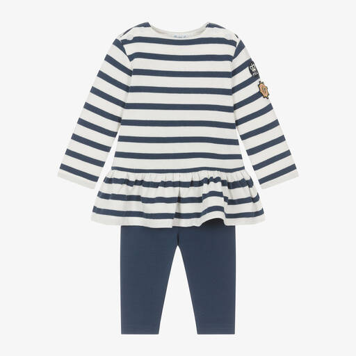 Ralph Lauren-Baby Girls Ivory & Blue Stripe Leggings Set | Childrensalon