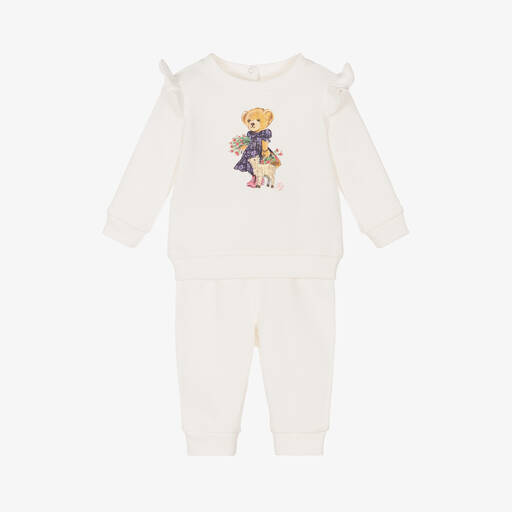 Ralph Lauren-بدلة رياضية قطن لون عاجي للبنات | Childrensalon