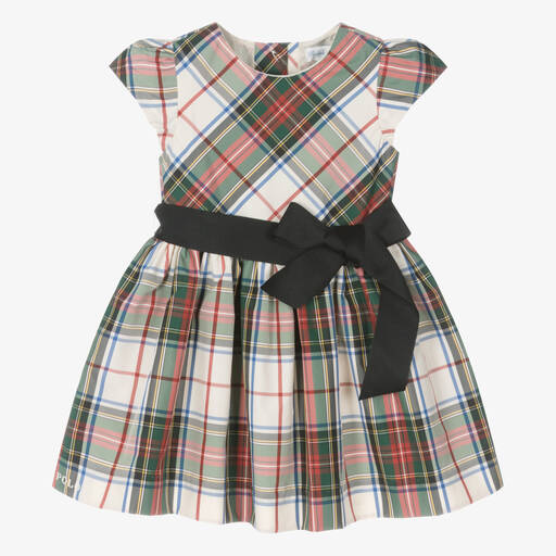Ralph Lauren-Baby Girls Ivory & Green Tartan Dress | Childrensalon