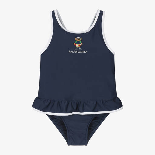 Ralph Lauren-Baby Girls Navy Blue Polo Bear Swimsuit | Childrensalon