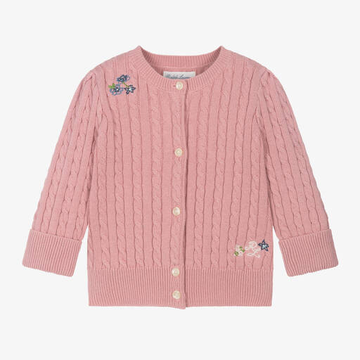 Ralph Lauren-Baby Girls Pink Cable Knit Cardigan | Childrensalon