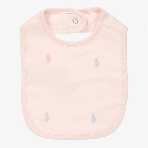 Ralph Lauren-Baby Girls Pink Cotton Logo Bib | Childrensalon