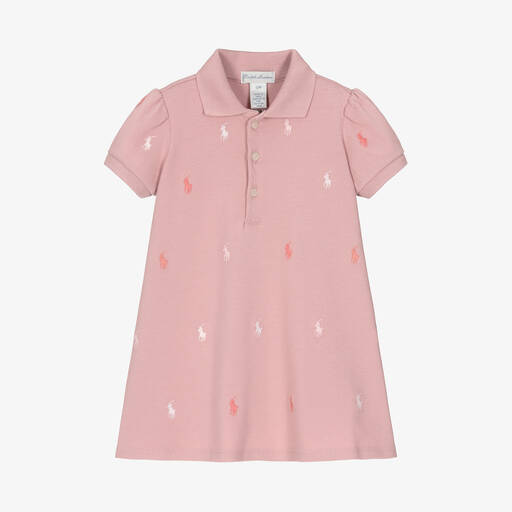 Ralph Lauren-Baby Girls Pink Cotton Pony Polo Dress | Childrensalon