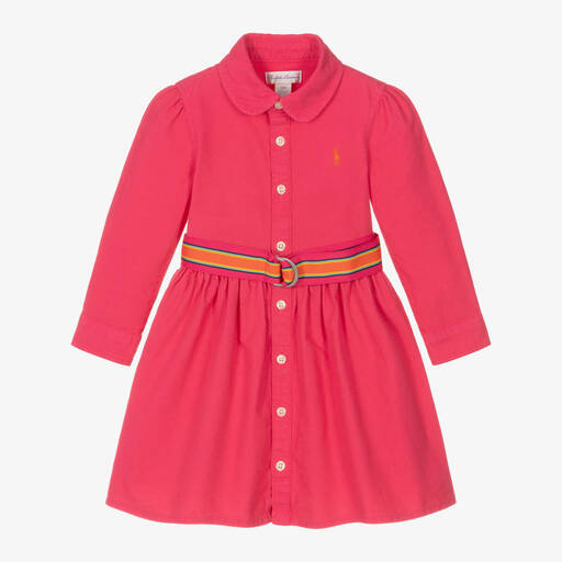 Ralph Lauren-Baby Girls Pink Cotton Shirt Dress | Childrensalon