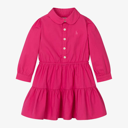Ralph Lauren-Baby Girls Pink Cotton Shirt Dress | Childrensalon