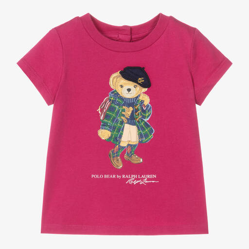 Ralph Lauren-Baby Girls Pink Cotton T-Shirt | Childrensalon