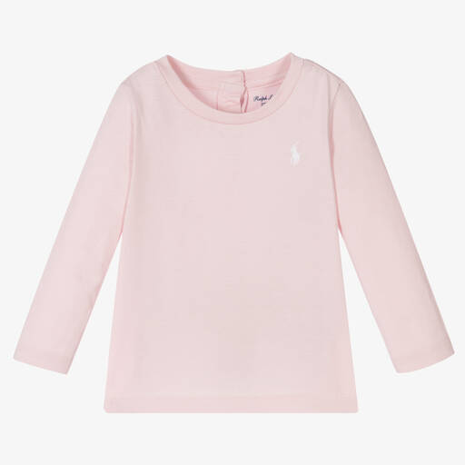 Ralph Lauren-Baby Girls Pink Cotton Top | Childrensalon