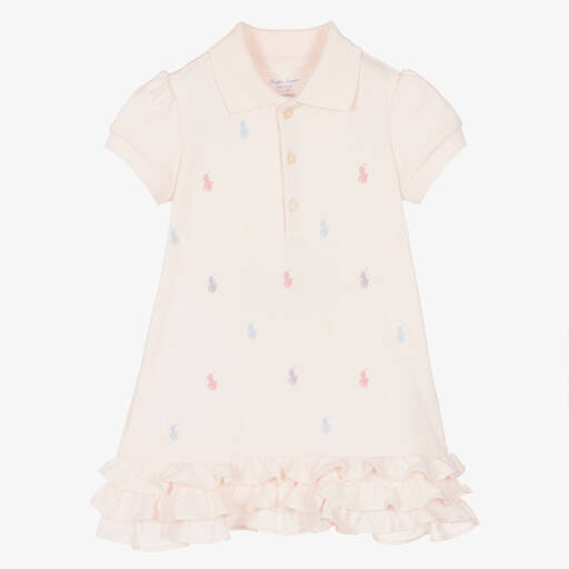 Ralph Lauren-Baby Girls Pink Embroidered Pony Polo Dress | Childrensalon