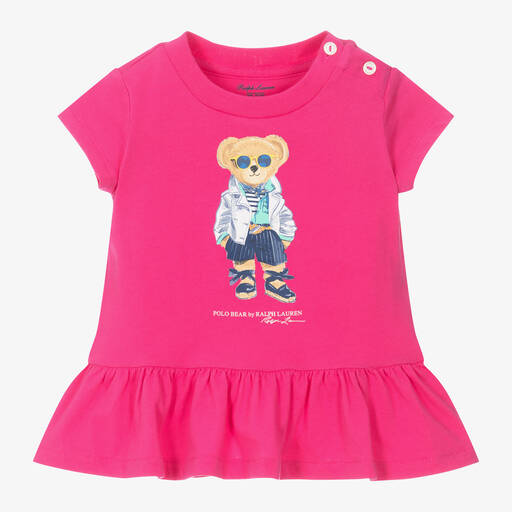 Ralph Lauren-Baby Girls Pink Polo Bear Cotton T-Shirt | Childrensalon