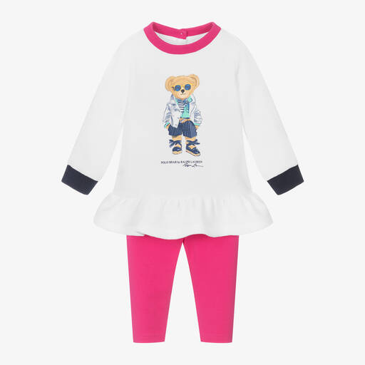 Ralph Lauren-Baby Girls Pink Polo Bear Leggings Set | Childrensalon