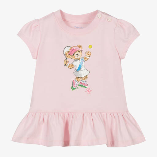 Ralph Lauren-Baby Girls Pink Polo Bear T-Shirt | Childrensalon