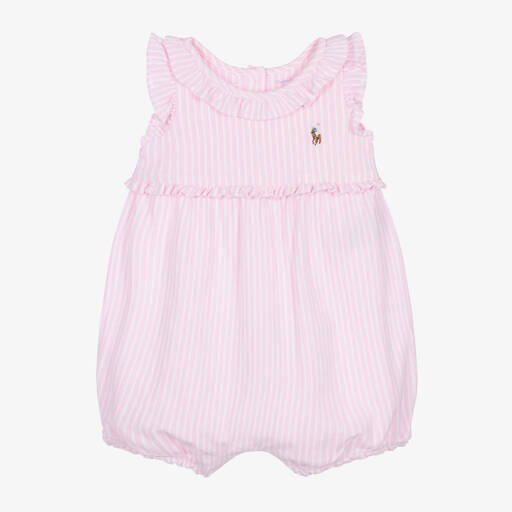 Ralph Lauren-Baby Girls Pink Stripe Cotton Shortie | Childrensalon