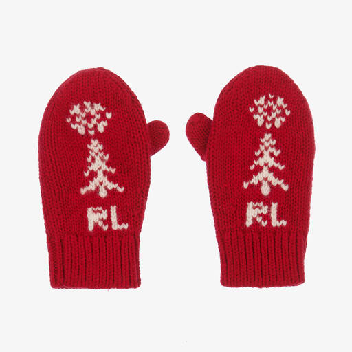 Ralph Lauren-قفازات قطن وصوف محبوك لون أحمر للمولودات | Childrensalon