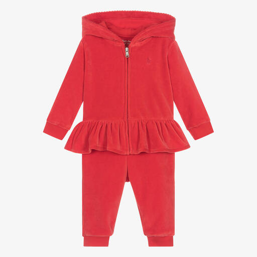 Ralph Lauren-Roter Trainingsanzug mit Schößchen | Childrensalon