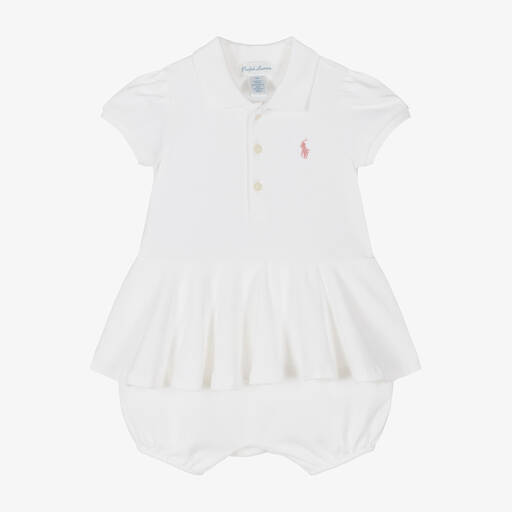 Ralph Lauren-Baby Girls White Cotton Shortie | Childrensalon