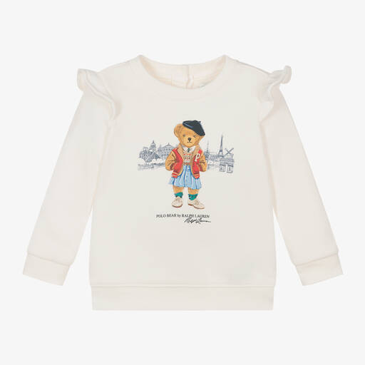 Ralph Lauren-Baby Girls White Polo Bear Sweatshirt | Childrensalon