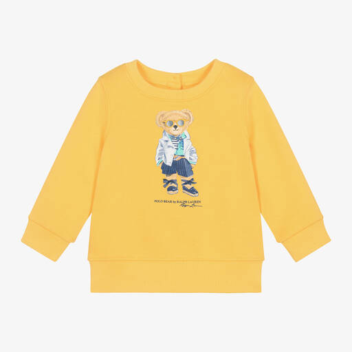 Ralph Lauren-Baby Girls Yellow Cotton Bear Sweatshirt | Childrensalon