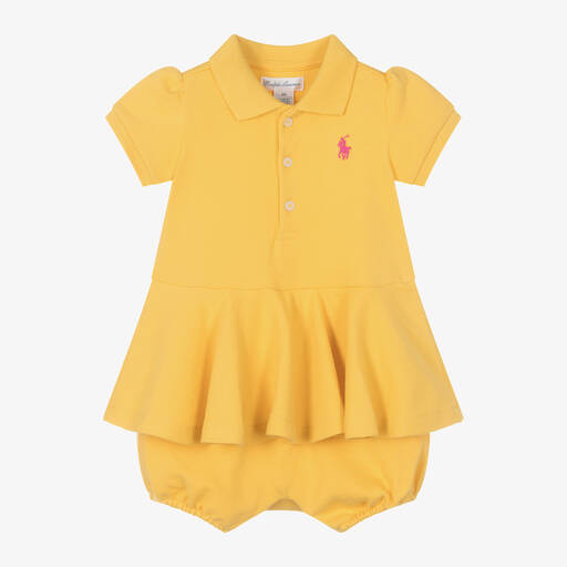 Ralph Lauren-Желтый хлопковый песочник для малышек | Childrensalon