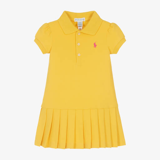Ralph Lauren-Robe-polo jaune plissée bébé fille | Childrensalon