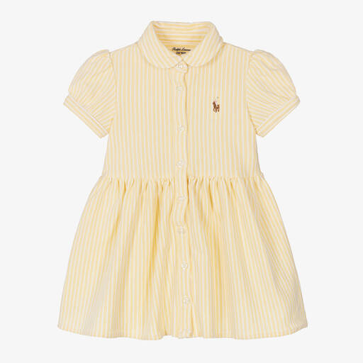 Ralph Lauren-فستان قطن مقلم لون أصفر للمولودات | Childrensalon