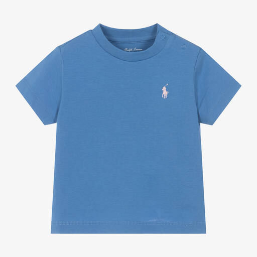 Ralph Lauren-Blue Cotton Jersey Baby T-Shirt | Childrensalon