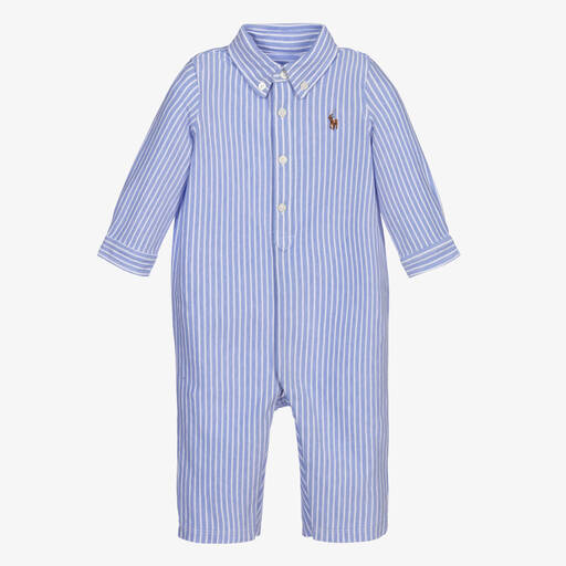 Ralph Lauren-Blue Stripe Cotton Baby Romper | Childrensalon