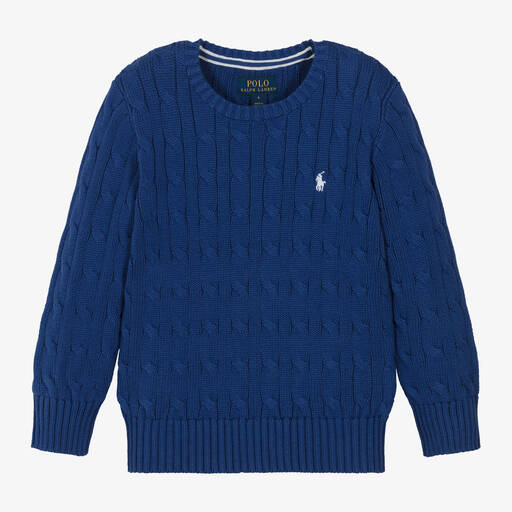 Ralph Lauren-Boys Blue Cable Knit Cotton Sweater | Childrensalon