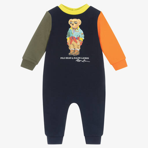 Ralph Lauren-Boys Blue Colourblock Logo Babysuit | Childrensalon