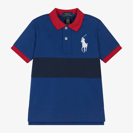 Ralph Lauren-Boys Blue Cotton Big Pony Polo Shirt | Childrensalon