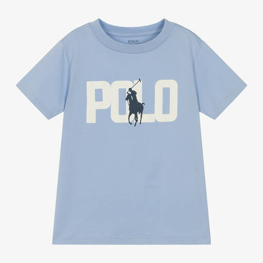 Ralph Lauren-Boys Blue Cotton Big Pony T-Shirt | Childrensalon