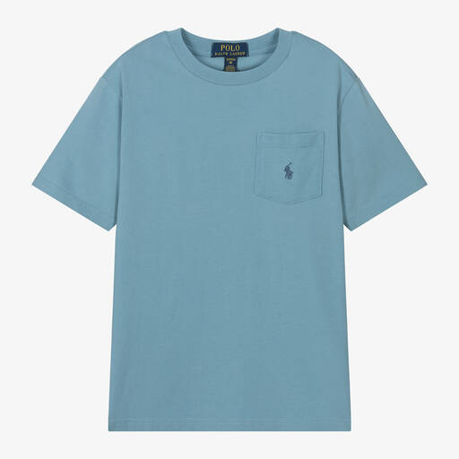 Ralph Lauren-Boys Blue Cotton Pocket T-Shirt | Childrensalon