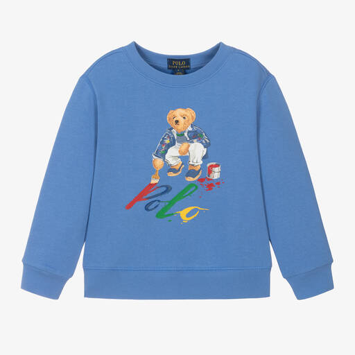 Ralph Lauren-Boys Blue Cotton Polo Bear Sweatshirt | Childrensalon
